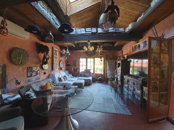 TV, foosball, table tennis, books