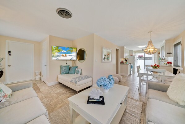 Smart TV, DVD player, books, music library