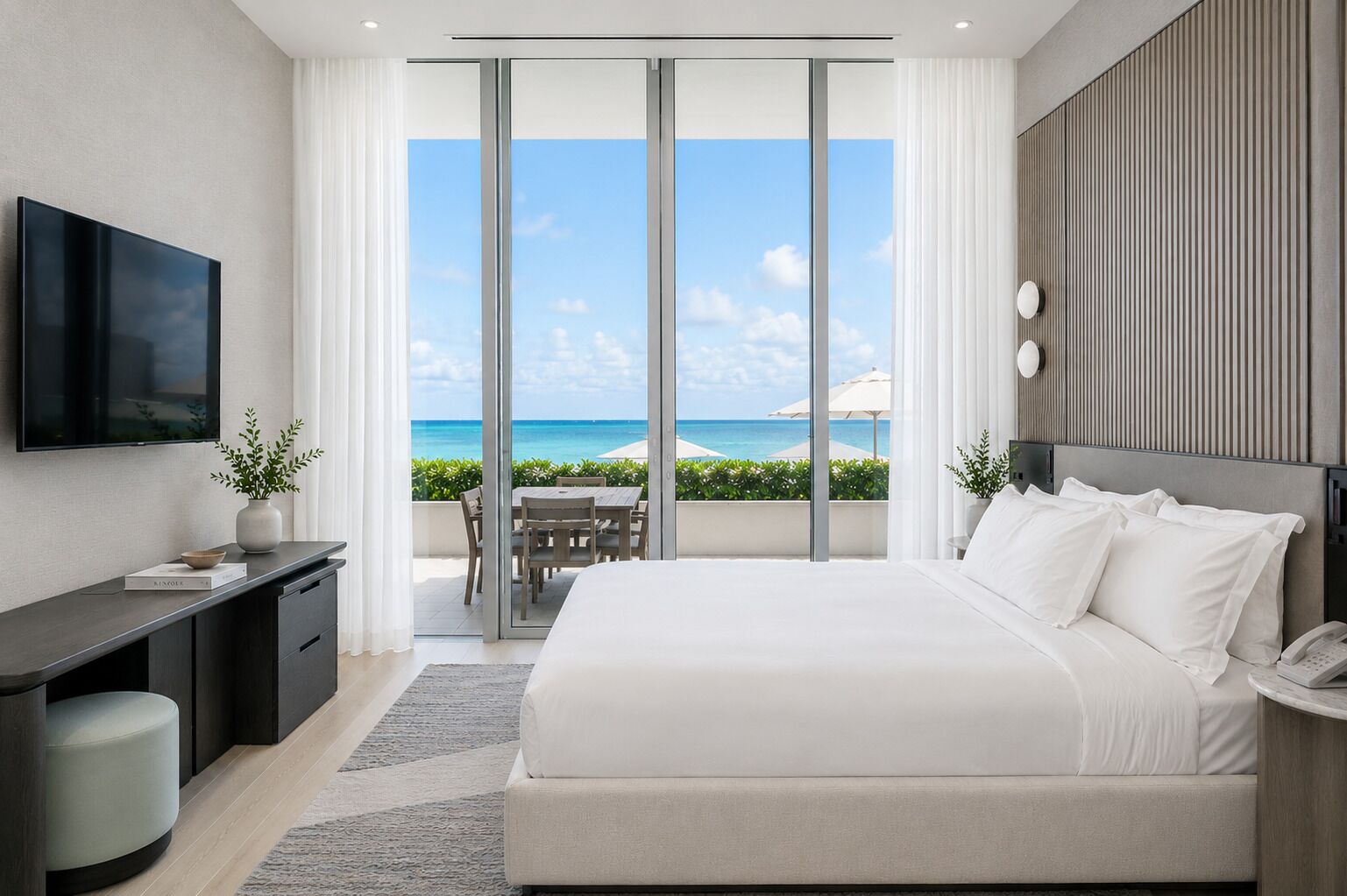 Suite de lujo, vista parcial al océano | Sábanas italianas Frette, ropa de cama de alta calidad y edredón 