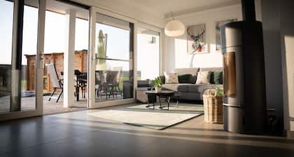 Modern vacation home with terrace and outdoor sauna