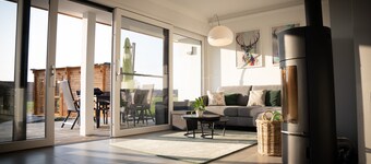 Modern vacation home with terrace and outdoor sauna