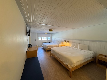 2 bedrooms, desk, blackout curtains, iron/ironing board