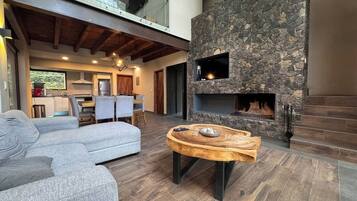 TV, fireplace