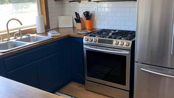 Frigorífico, microondas, horno y placa de cocina