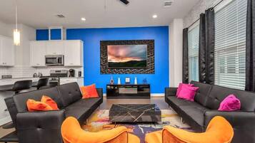 TV, fireplace, offices