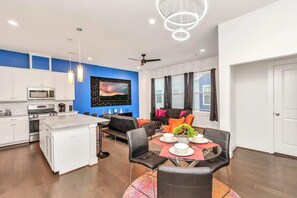 TV, fireplace, offices