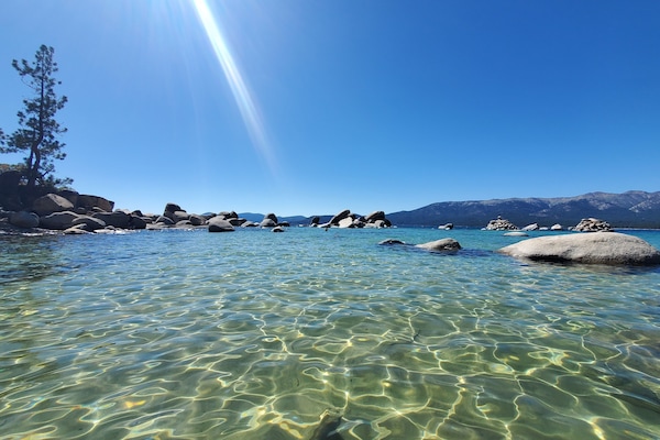 Sand Harbor Beach nearby with crystal clear waters and inviting rock formations