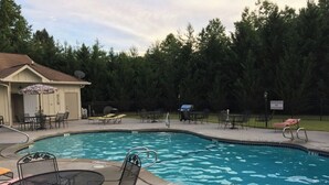 A swimming pool with lounge chairs and tables, surrounded by trees. - Delray Lonepine Estate Guest House (Delray Beach)