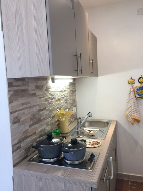 Geladeira, cooktop, talheres/pratos/utensílios de cozinha