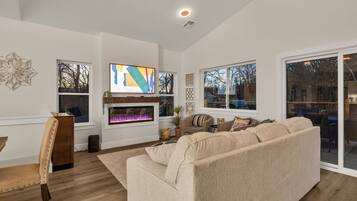 Smart TV, fireplace, video games, books