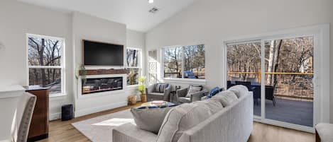 Smart TV, fireplace, video games, books