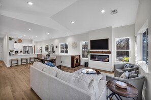 Smart TV, fireplace, video games, books