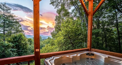 Cozy & kid friendly cabin w/ million $ views, hot tub, game room, and fire pit!!