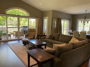 TV, fireplace, video games, foosball