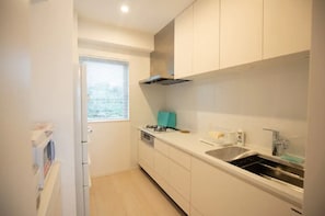 Standard Apartment | Private kitchen | Fridge, microwave, stovetop, rice cooker
