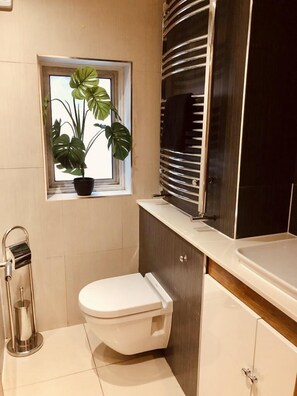 Ensemble douche/baignoire, sèche-cheveux, serviettes fournies, savon