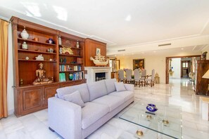 TV, fireplace