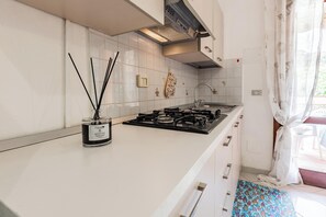 Kühlschrank, Mikrowelle, Herdplatte, Hochstuhl