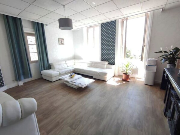 TV, fireplace, books, printers