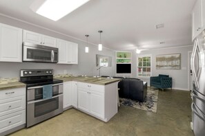 Fridge, microwave, oven, stovetop - Private Heated Pool + Tiki Bar Backyard Oasis - Walk to Beach by 30A West End! (Panama City Beach)