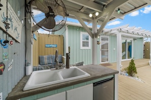 Terrace/patio - Private Heated Pool + Tiki Bar Backyard Oasis - Walk to Beach by 30A West End! (Panama City Beach)