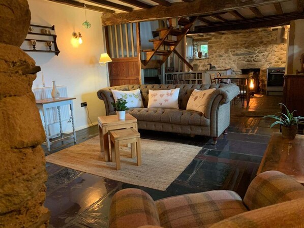 Cottage | Living room | Fireplace - Idlewild Animal Sanctuary Farmhouse Stay - Charity (Conwy)