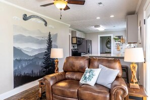 TV connectée, cheminée, livres