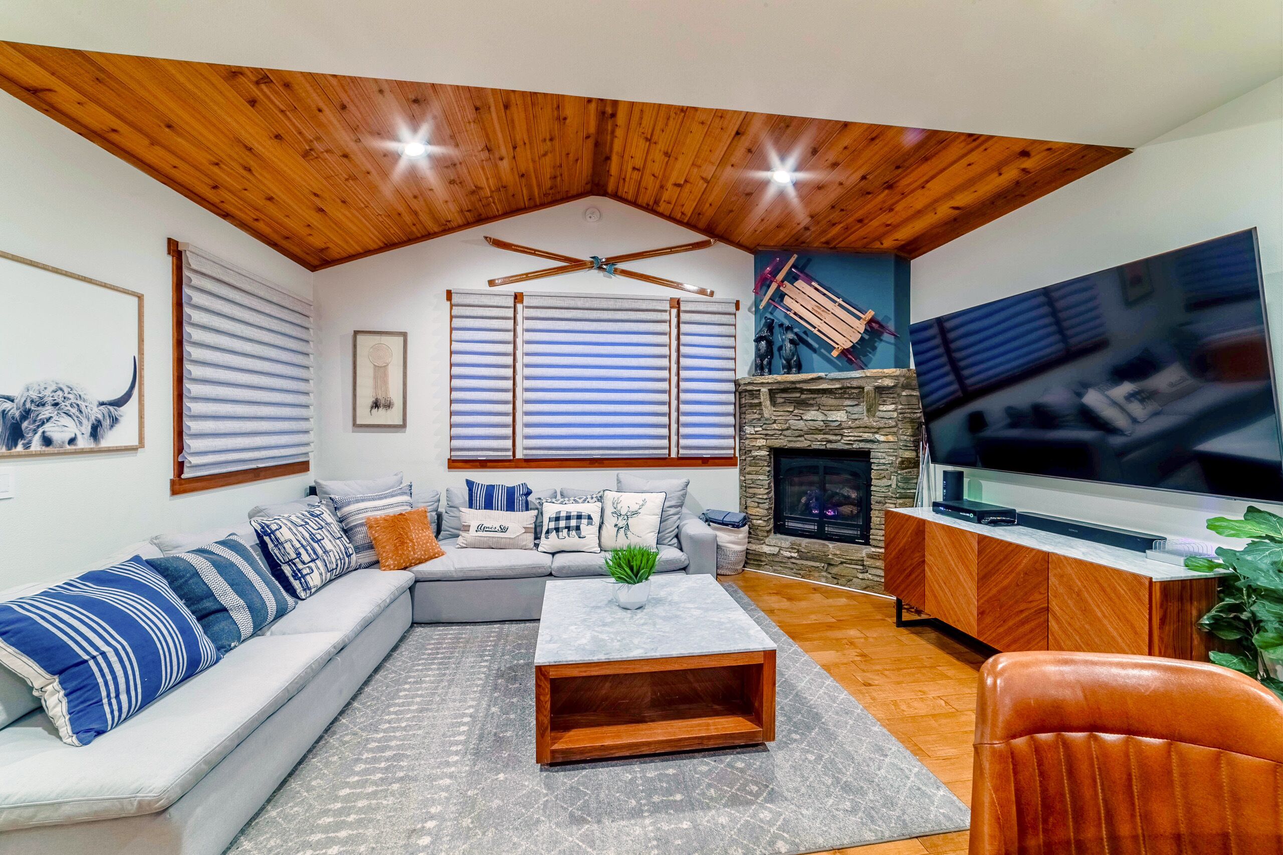 TV, fireplace