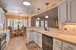 Fridge, oven, dishwasher, coffee/tea maker