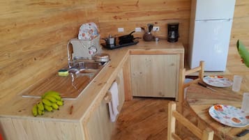 Basic Cabin | Private kitchen | Fridge, stovetop, dishwasher, mixer