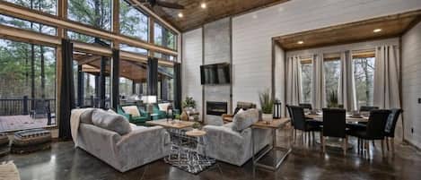 Télévision, cheminée, jeux vidéo, espaces bureaux