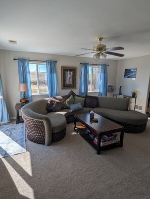 Smart TV, fireplace, video games, DVD player