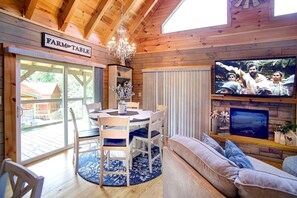 Fireplace, video games, DVD player