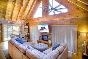Smart TV, fireplace, video games, DVD player
