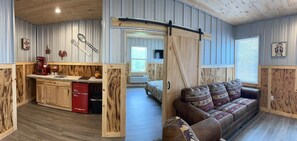 Deluxe Cabin Queen Suite | Living area | 55-inch Smart TV with digital channels, TV - Brushcreek Falls RV Resort (Princeton)