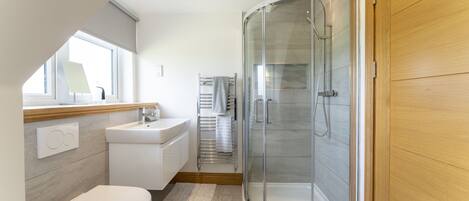 Combined shower/tub, hair dryer