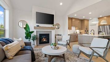 TV, fireplace