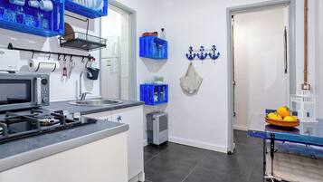 Frigorífico, microondas, horno y placa de cocina