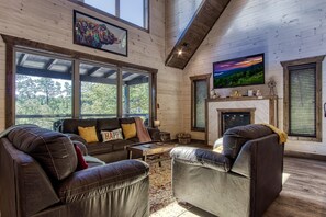 Flatskjerm-TV, peis og videospill