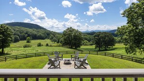 Terrace/patio - Historic Valley Views - 5BR Retreat w/ Hot Tub, Porch, Firepit & Game Room (Clarkesville)