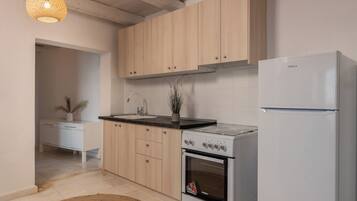 Basic Apartment | Private kitchen | Full-size fridge, oven, stovetop, coffee/tea maker