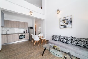 Duplex, 2 Bedrooms | Living area | 40-inch Smart TV with cable channels, TV - Thalassa & Thalassa Prive Residential Complexes (Pangaio)