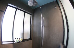 Bathtub, hair dryer, towels, soap