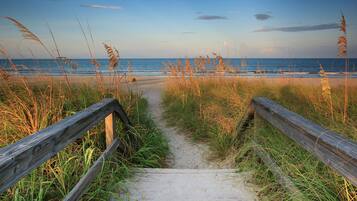 En la playa, camastros y toallas de playa