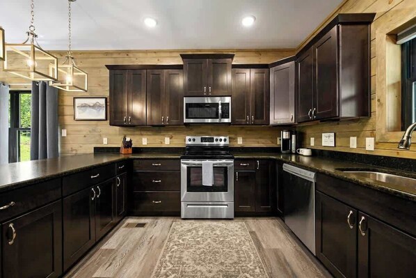 Fridge, microwave, oven, dishwasher