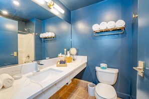 Hair dryer, bathrobes, towels, soap