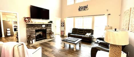 Smart TV, fireplace, video games, books