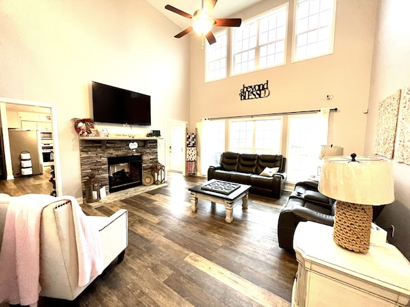 Smart TV, fireplace, video games, books