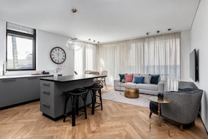 2BR Apartment (Mohaliver #23 St.) | Living area | 45-inch TV with cable channels