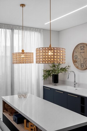 1BR Apartment (Mohaliver #23 St.) | Private kitchen | Full-sized fridge, microwave, oven, espresso maker
